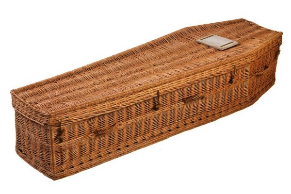 Premier Irish willow, hand crafted with the environment and client in mind.  This coffin is biodegradable and made from all natural materials. Due to the handmade nature, the form and colour may vary from the photo. White interior with lace trim  - linen lining also available.